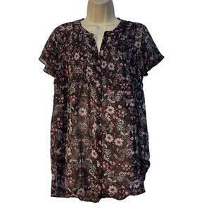 Knox Rose Floral Blouse - Black and Pink